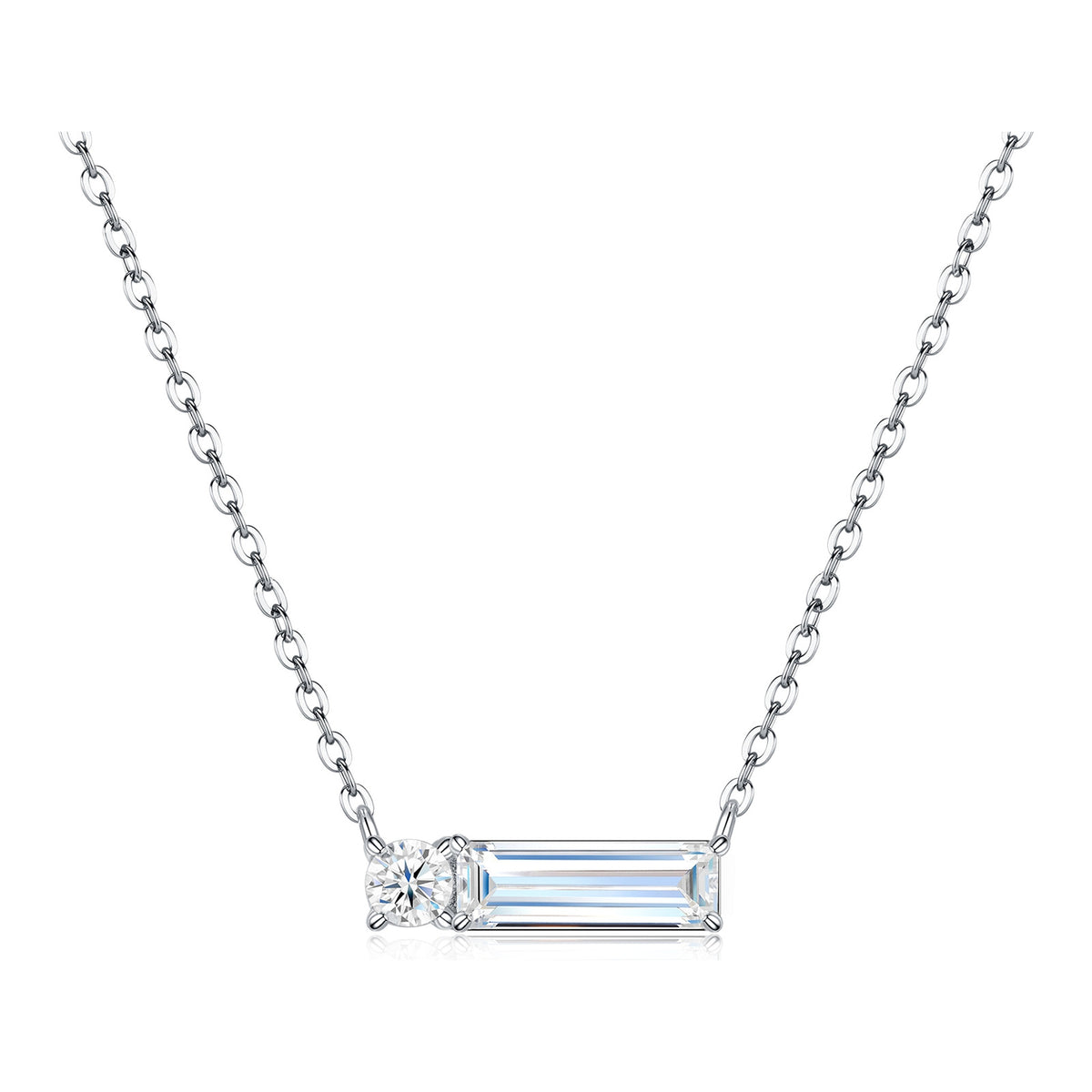 Intermezzo Emerald-Cut Moissanite Bar Necklace in Sterling Silver