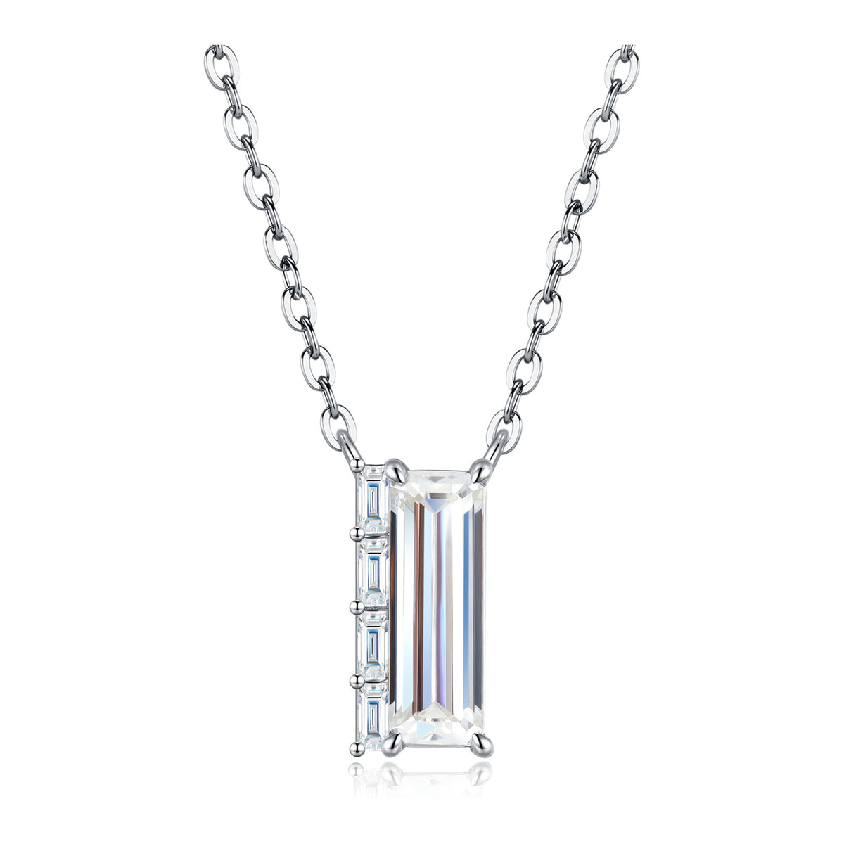 Guglia Emerald-Cut Moissanite Vertical Bar Necklace in Sterling Silver