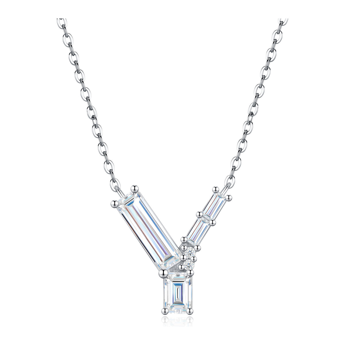 Initial Y Moissanite Baguette Necklace in Sterling Silver