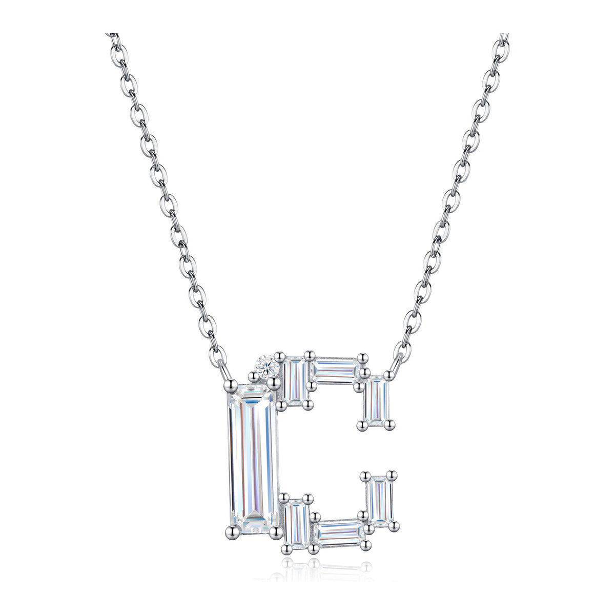 Initial C Moissanite Baguette Necklace in Sterling Silver