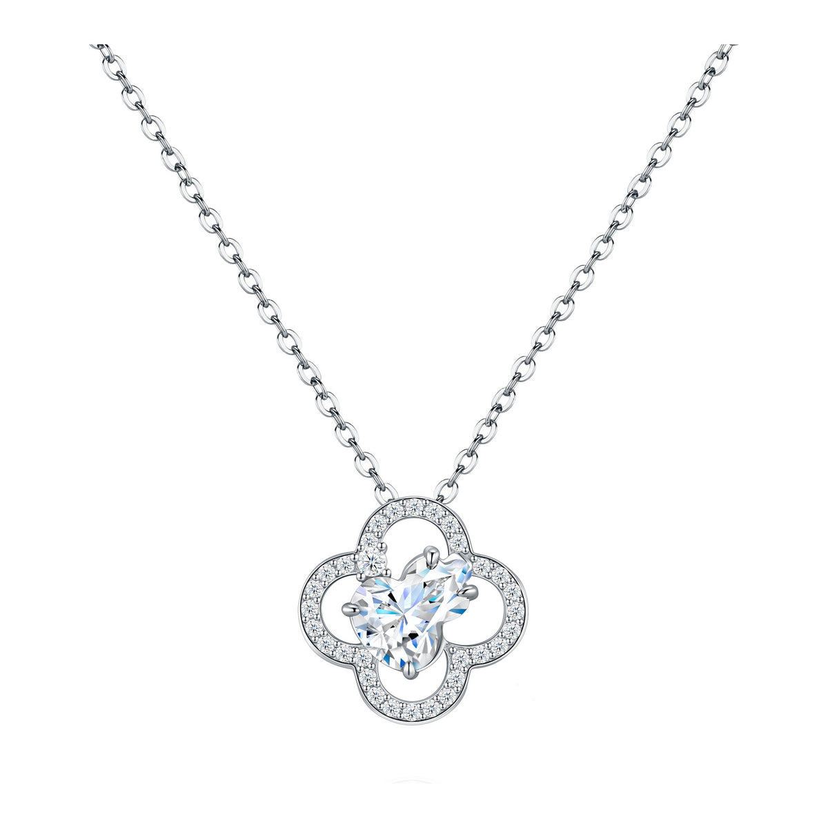 Kismet Moissanite Clover Pendant Necklace in Sterling Silver