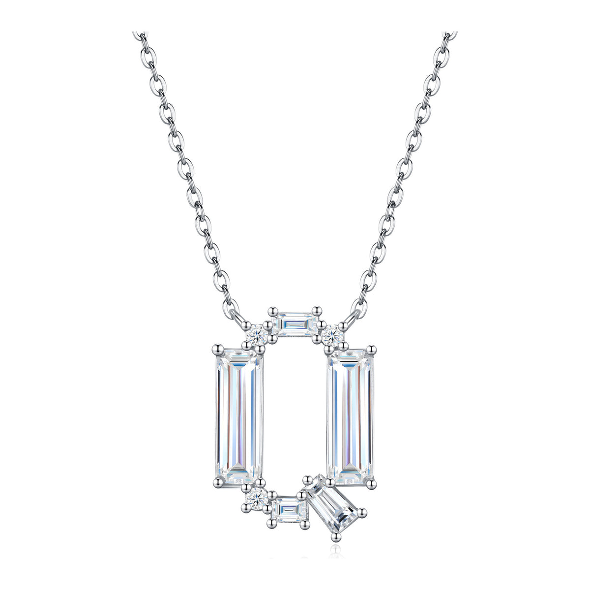 Initial Q Moissanite Baguette Necklace in Sterling Silver