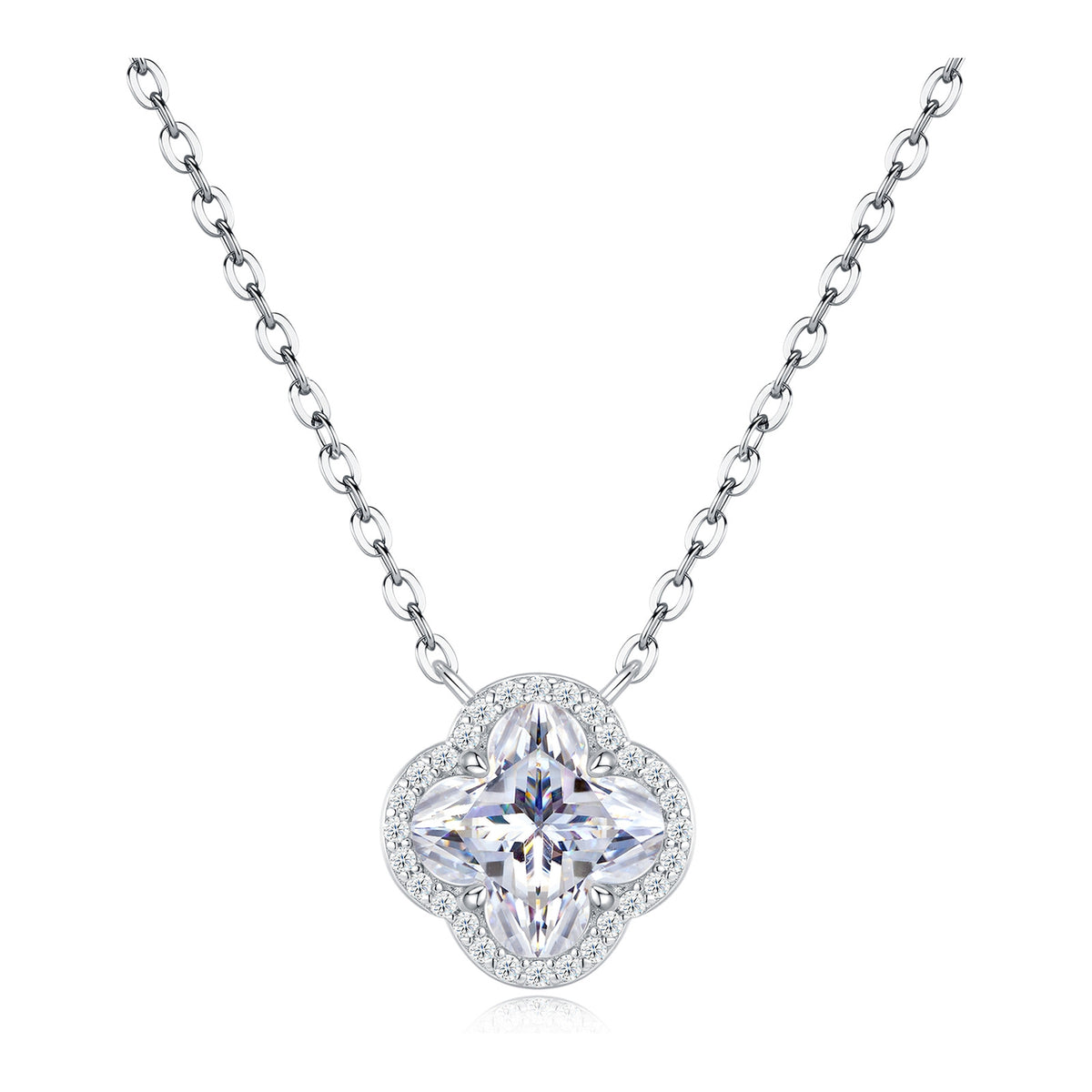Jessamine Moissanite Clover Halo Necklace in Sterling Silver