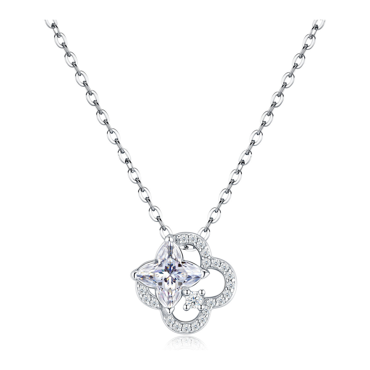 Kairos Moissanite Open Clover Necklace in Sterling Silver
