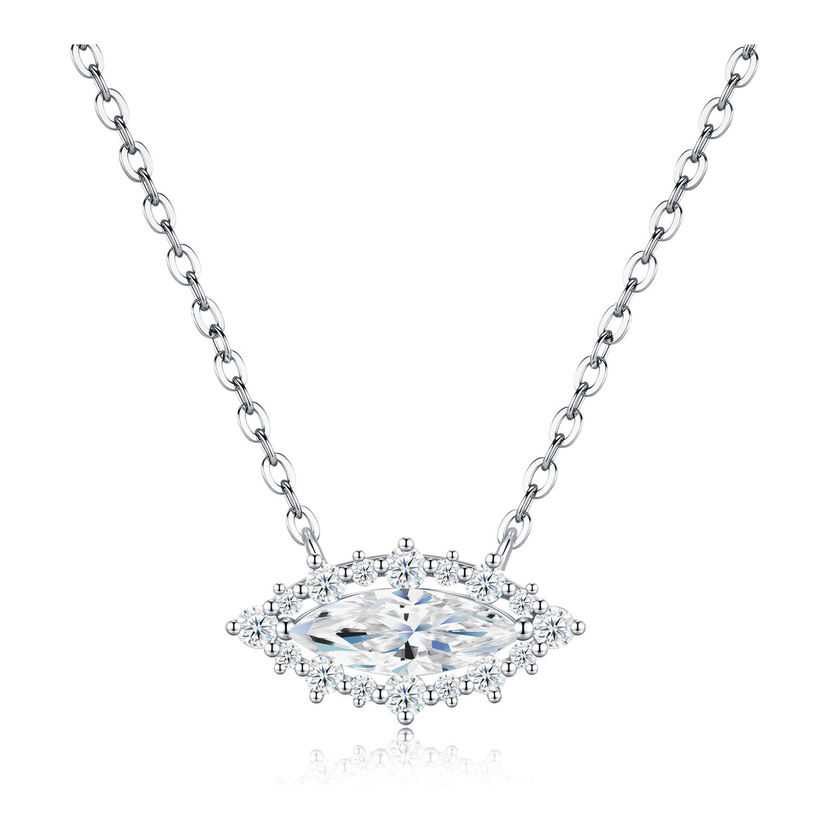 Levante Marquise Moissanite East-West Halo Necklace in Sterling Silver