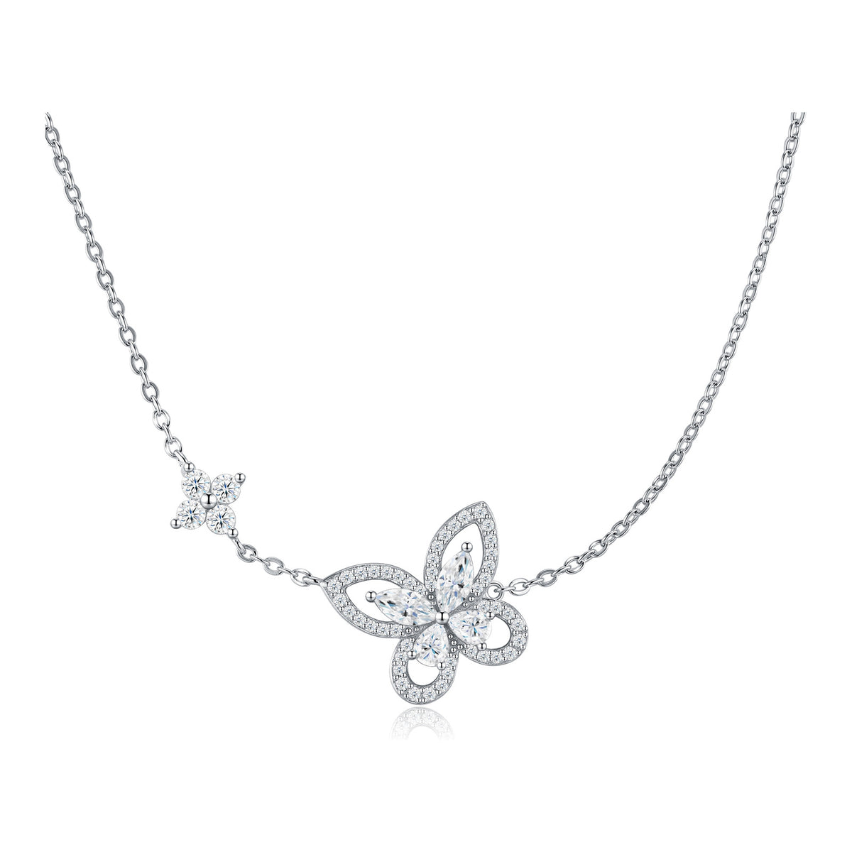 Libera Moissanite Butterfly Station Necklace in Sterling Silver
