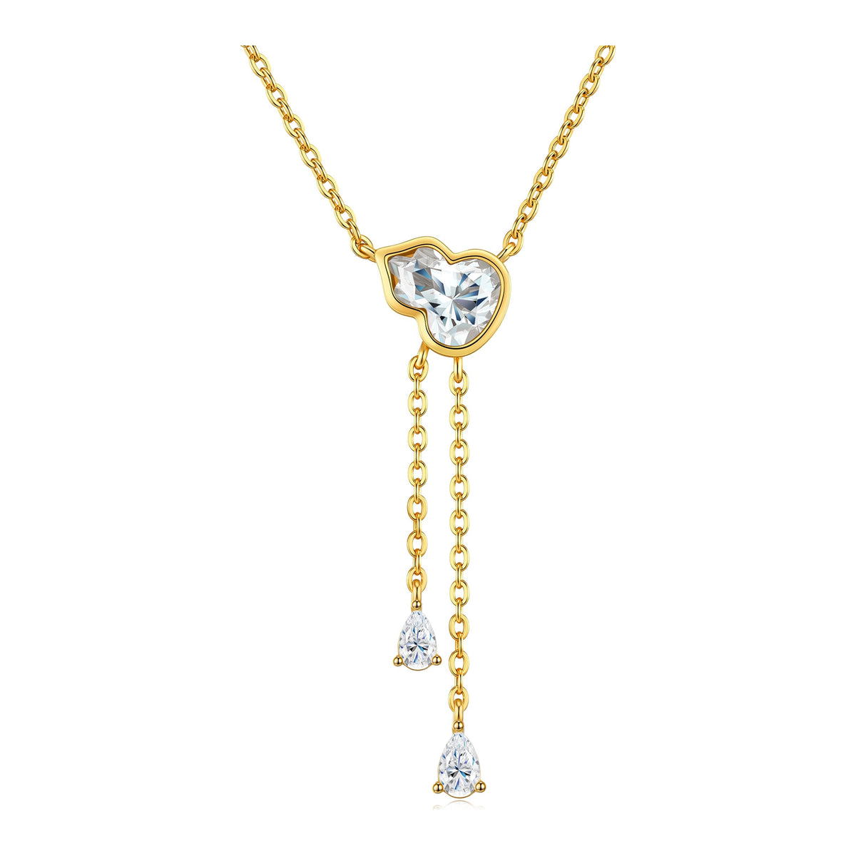 Jonquil Moissanite Gourd Lariat Necklace in Gold-Tone Sterling Silver
