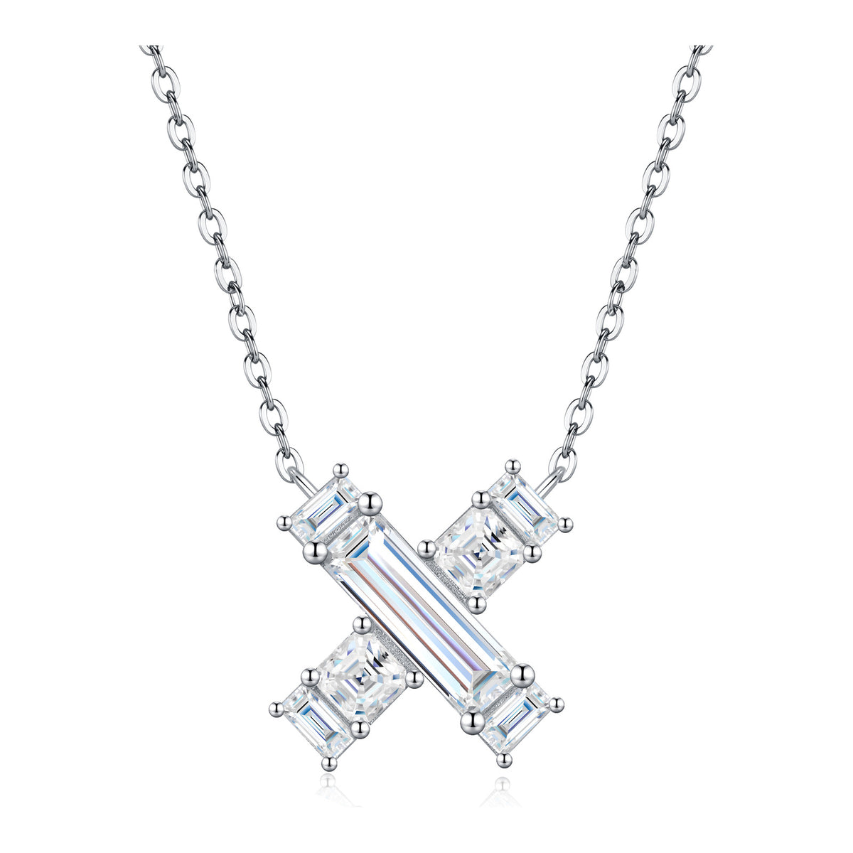 Initial X Moissanite Baguette Necklace in Sterling Silver