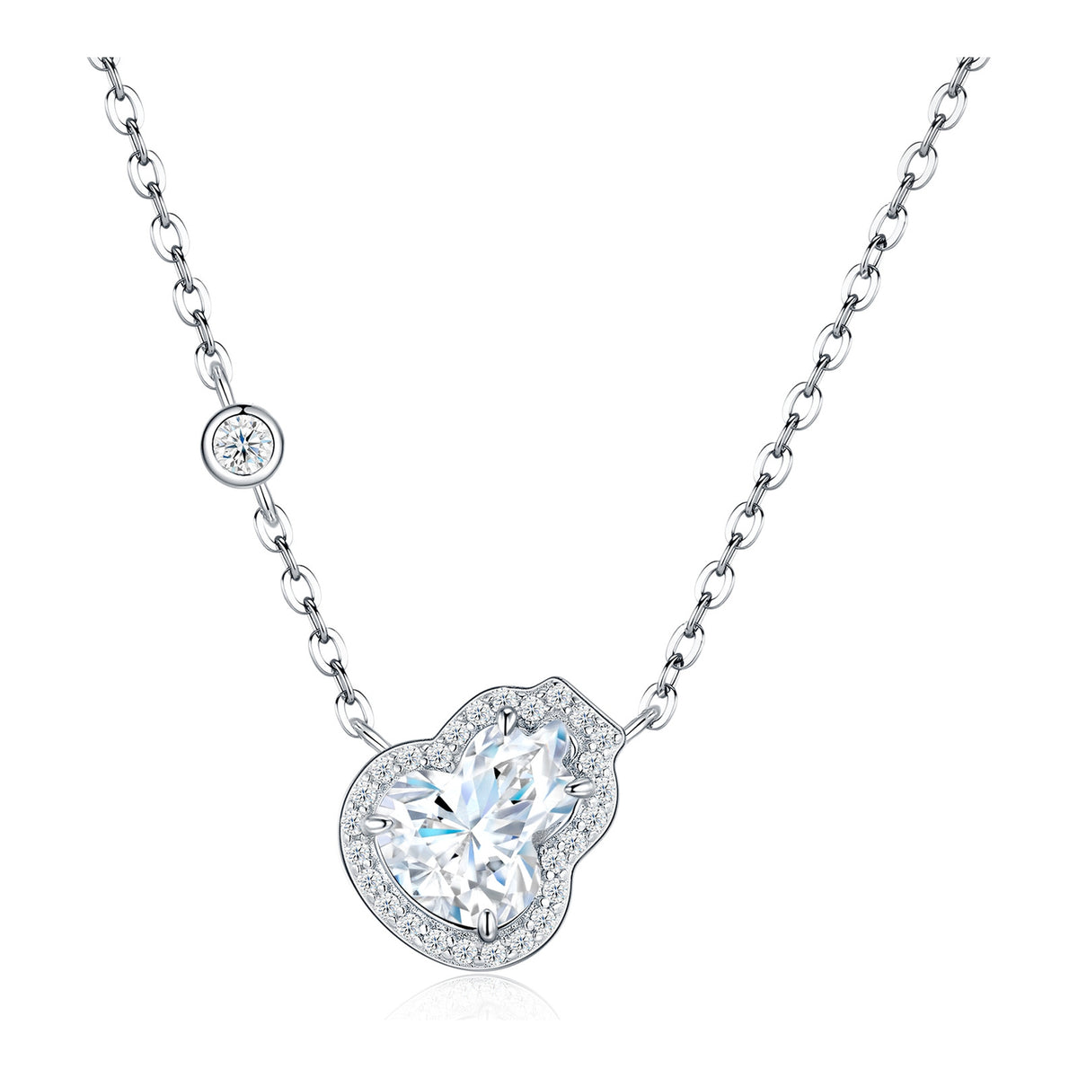 Lagenaria Moissanite Gourd Halo Necklace in Sterling Silver