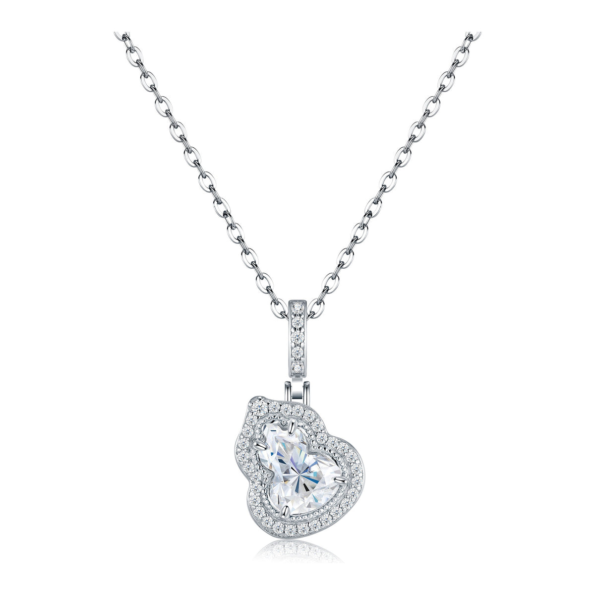 Lucerna Moissanite Gourd Halo Pendant Necklace in Sterling Silver