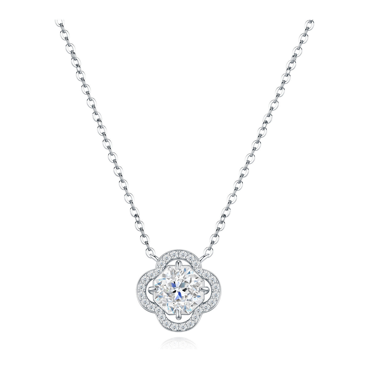 Lieta Octagon Moissanite Clover Halo Necklace in Sterling Silver