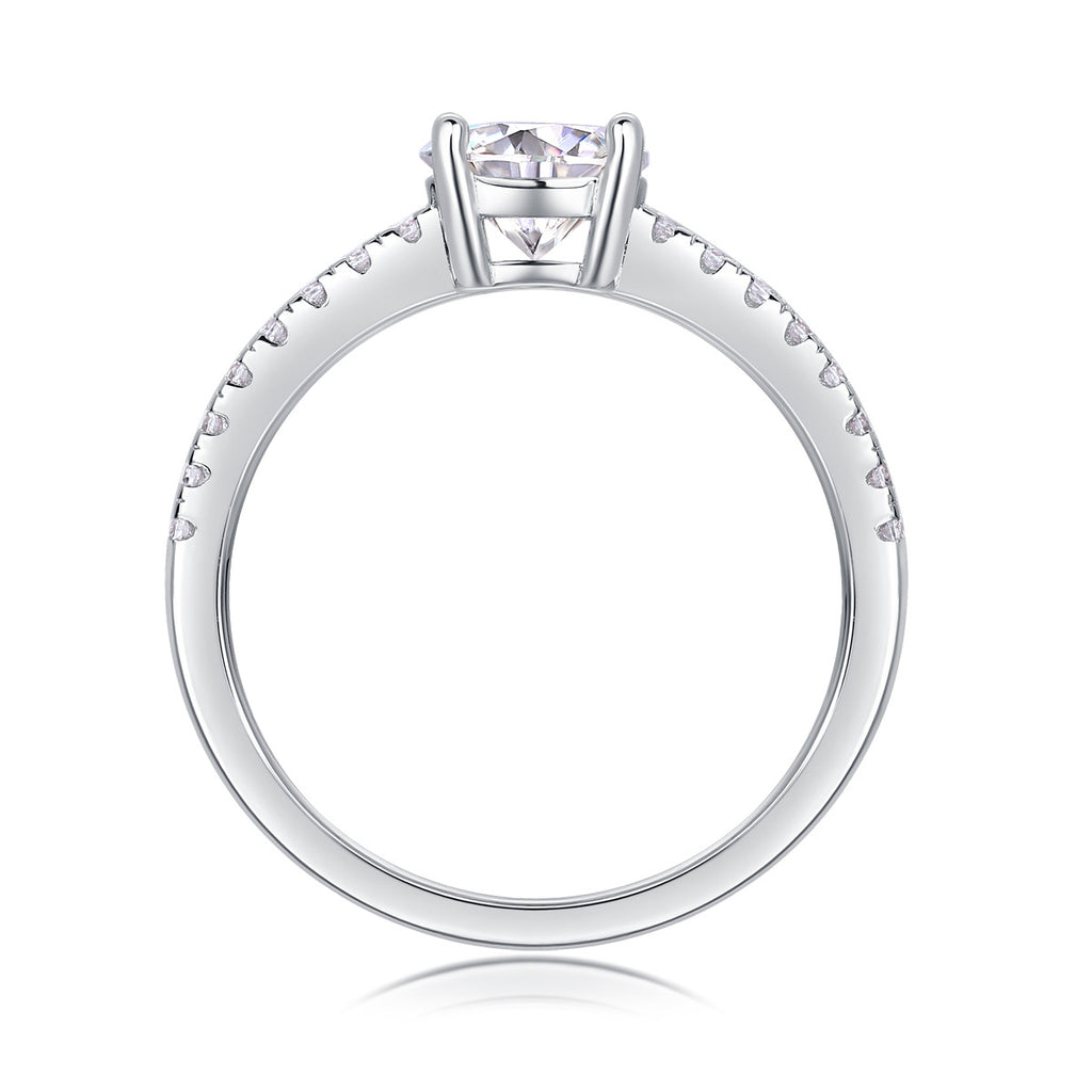 Kindred Round Moissanite Solitaire Engagement Ring in Sterling Silver, product photo on white background