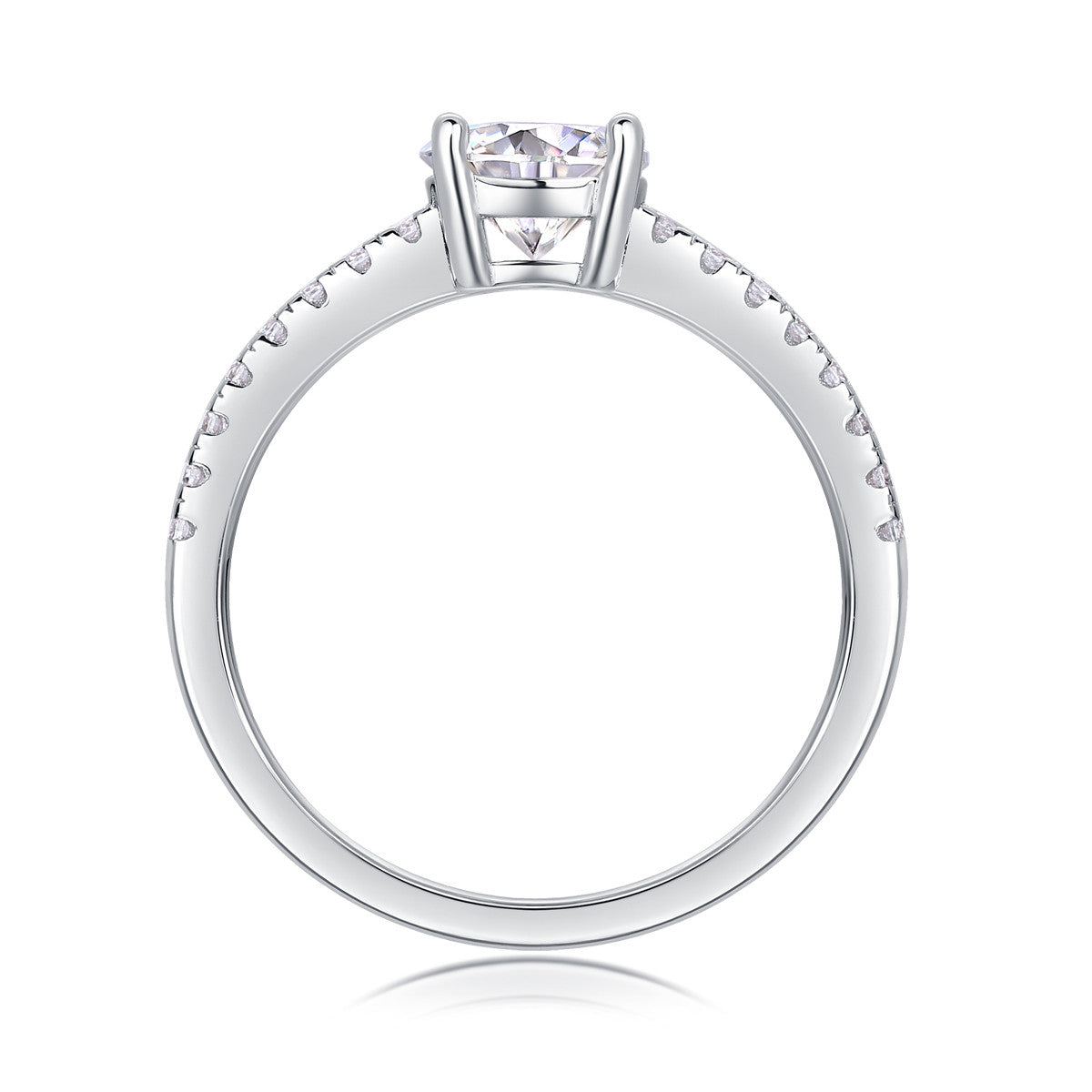 Kindred Round Moissanite Solitaire Engagement Ring in Sterling Silver, product photo on white background