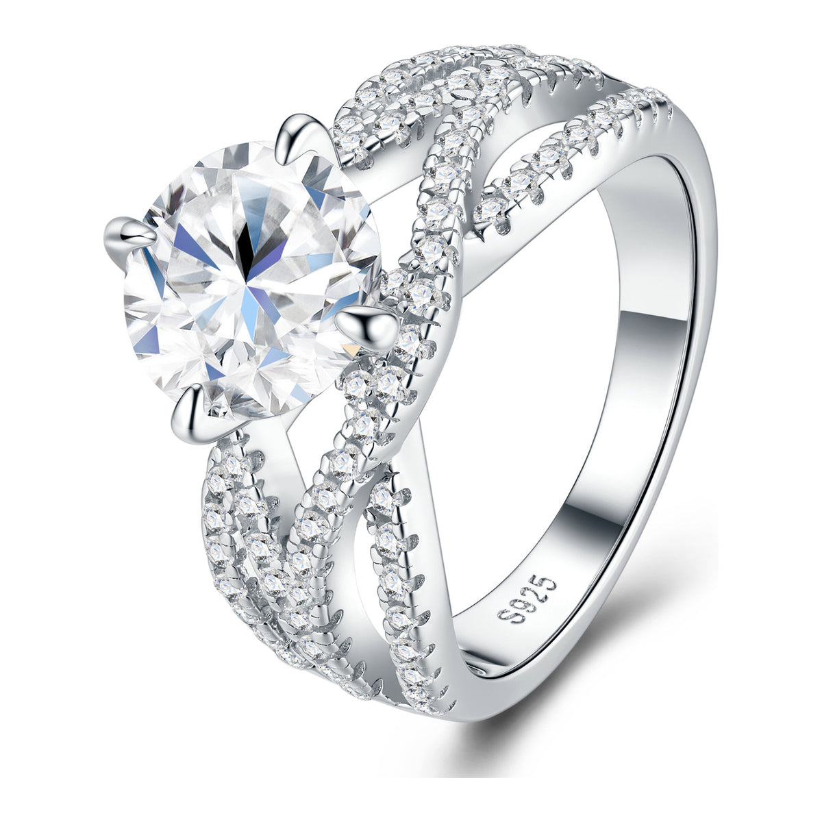 Ordito 2 Carat Moissanite Crossover Engagement Ring in Sterling Silver