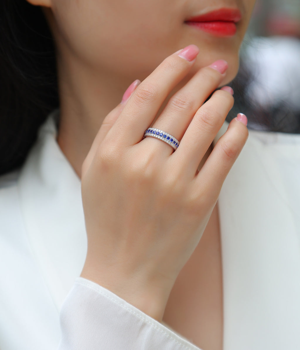 Oltremare Lab-Created Sapphire Eternity Band Ring in Sterling Silver, shown worn