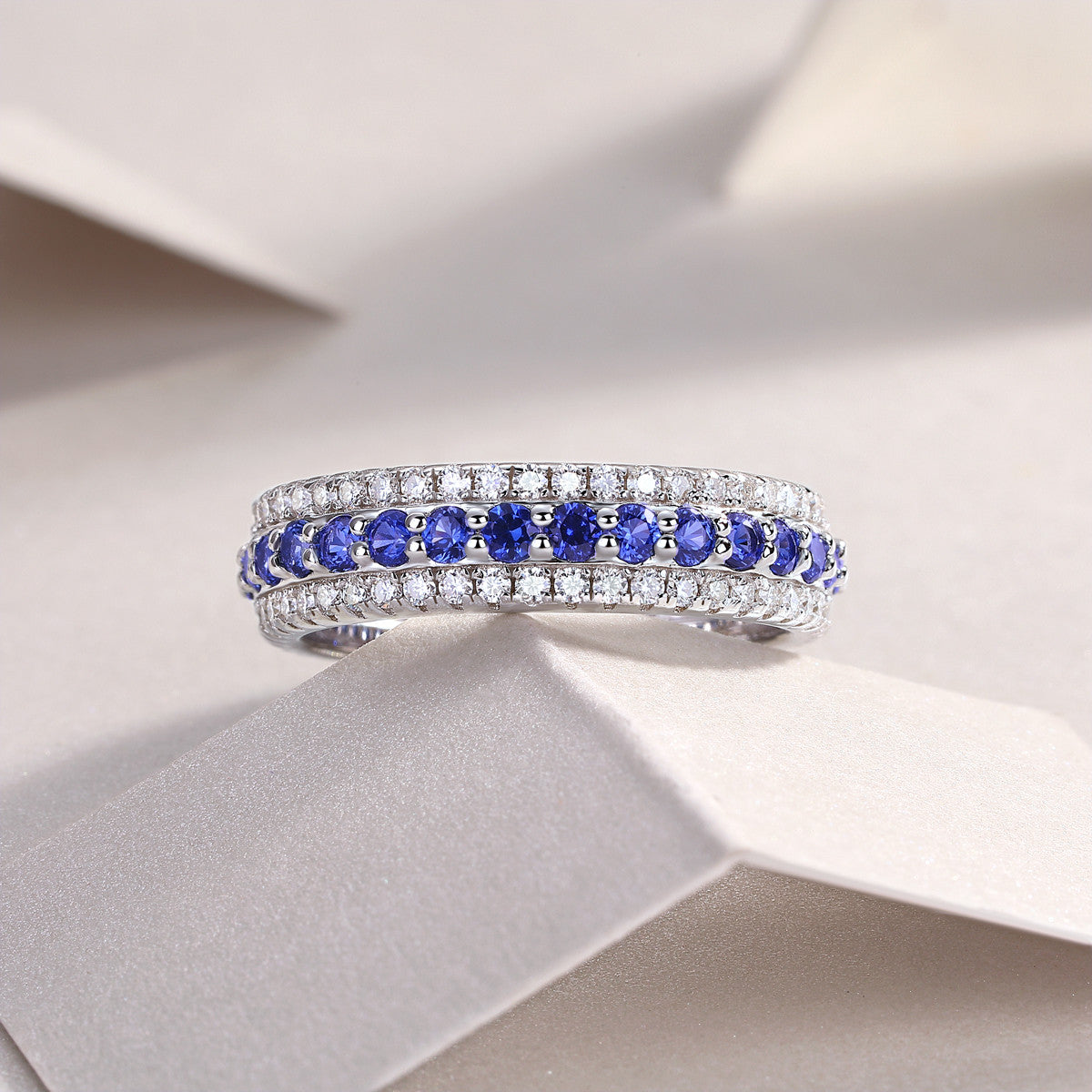 Oltremare Lab-Created Sapphire Eternity Band Ring in Sterling Silver, styled product photo