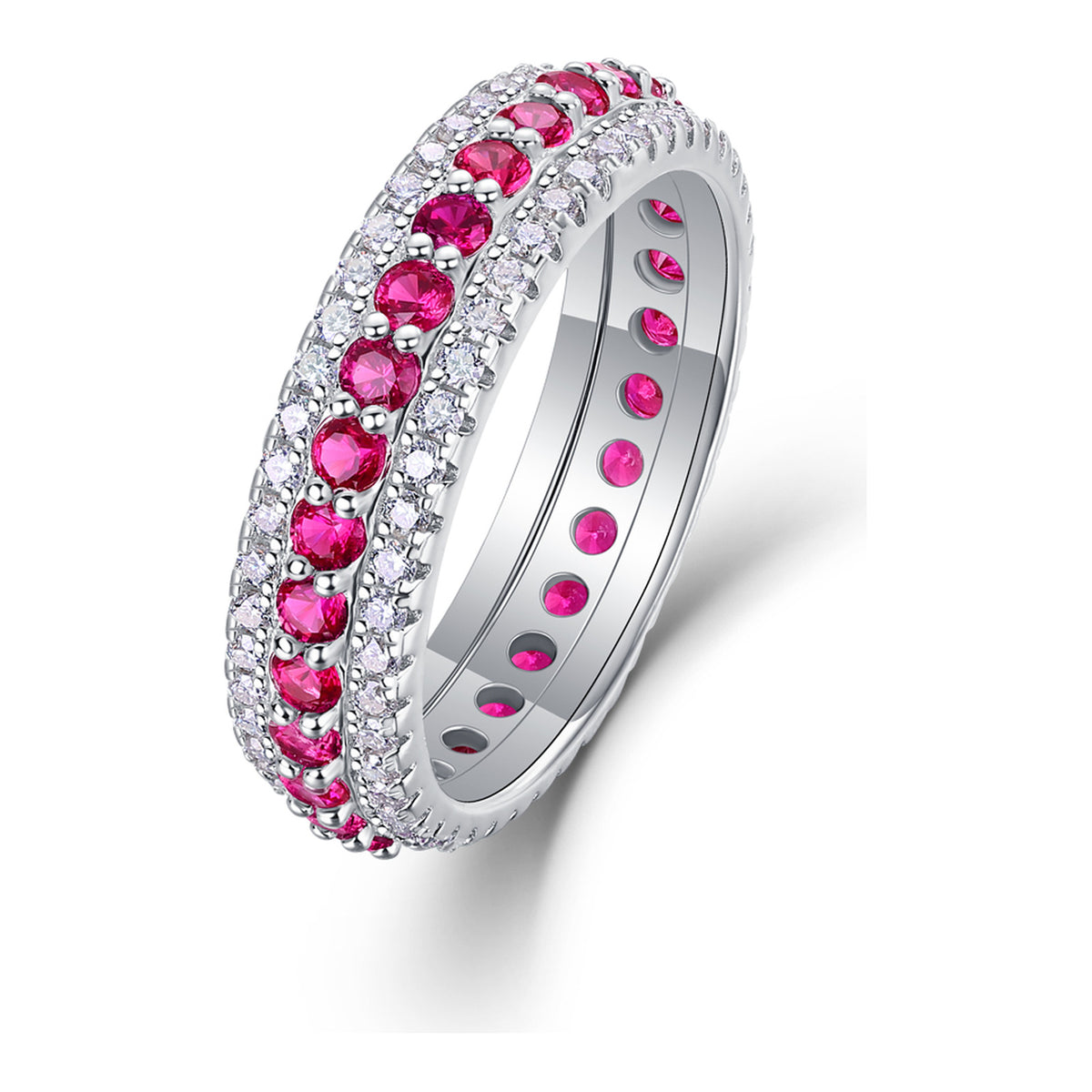 Melograno Lab-Created Ruby Eternity Band Ring in Sterling Silver