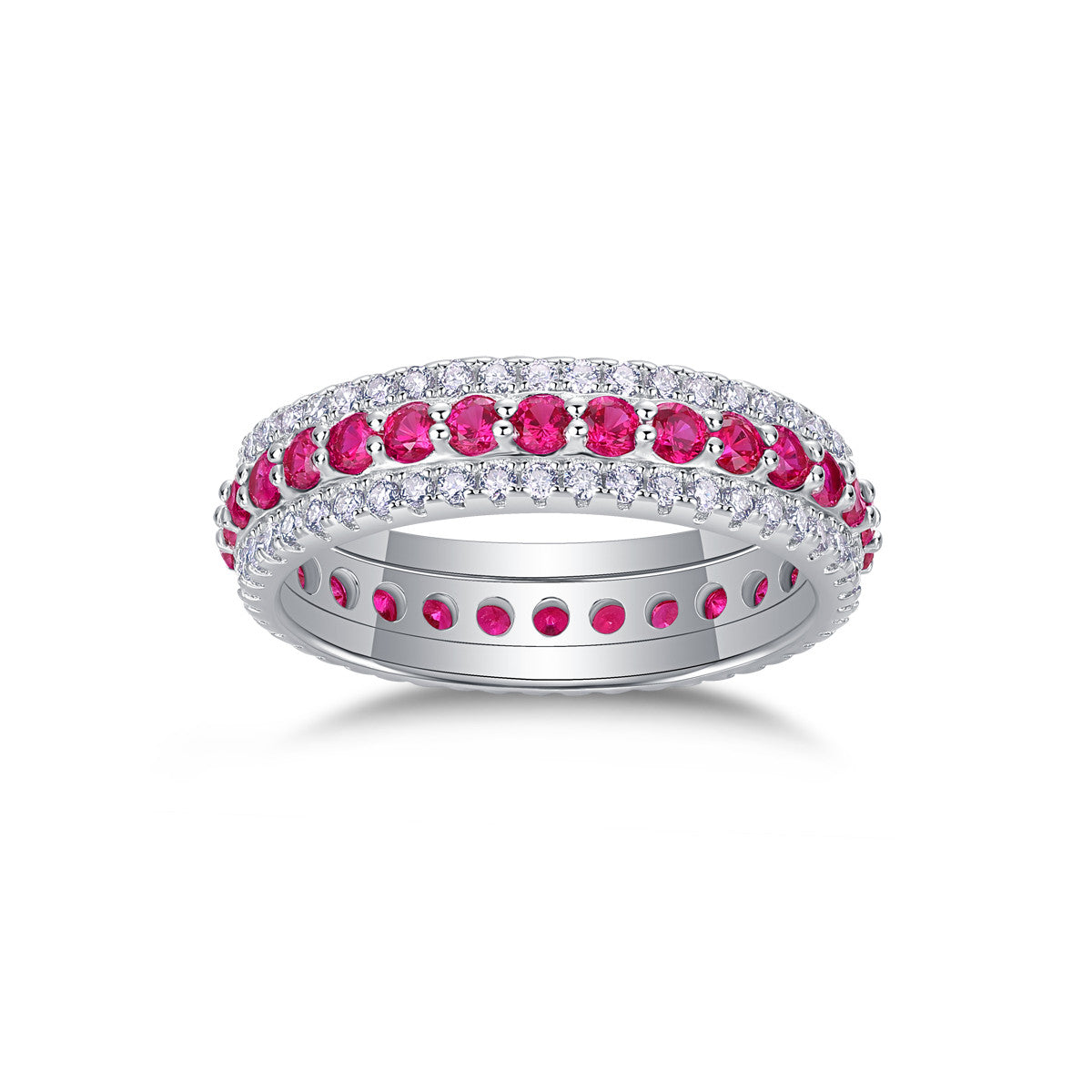 Melograno Lab-Created Ruby Eternity Band Ring in Sterling Silver, product photo on white background