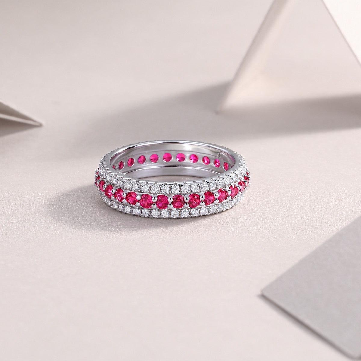 Melograno Lab-Created Ruby Eternity Band Ring in Sterling Silver, styled product photo