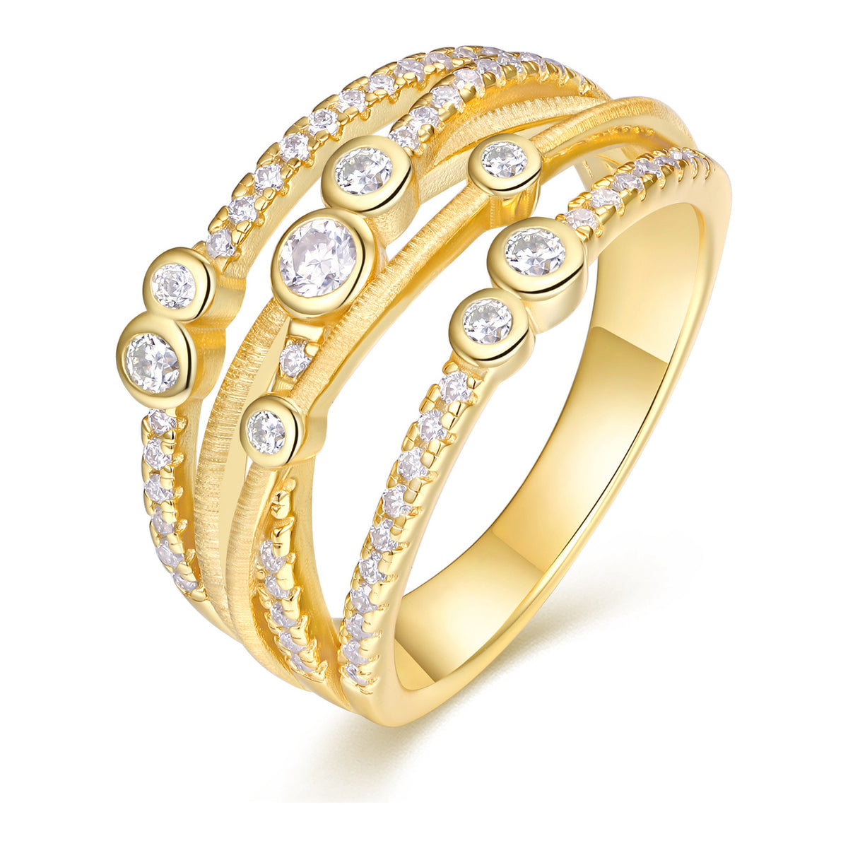 Marea Moissanite Layered Band Ring in Gold-Tone Sterling Silver