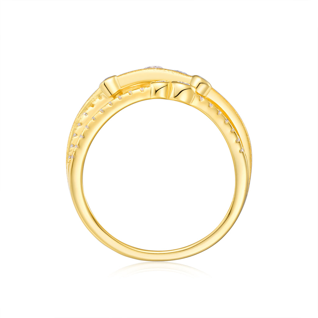 Marea Moissanite Layered Band Ring in Gold-Tone Sterling Silver, product photo on white background