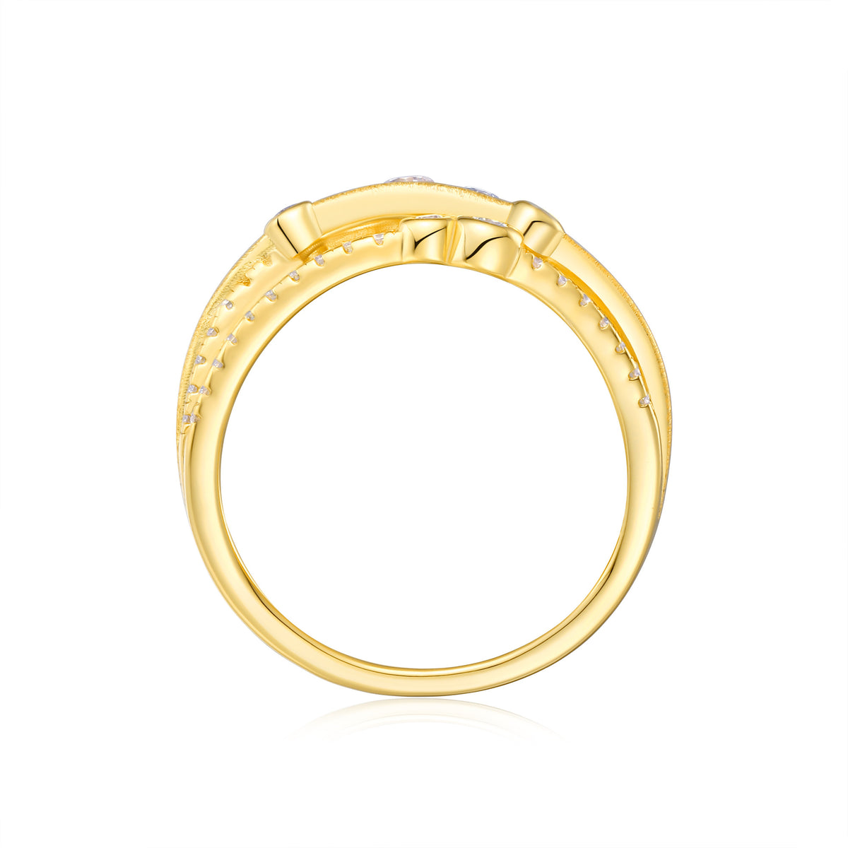 Marea Moissanite Layered Band Ring in Gold-Tone Sterling Silver, product photo on white background