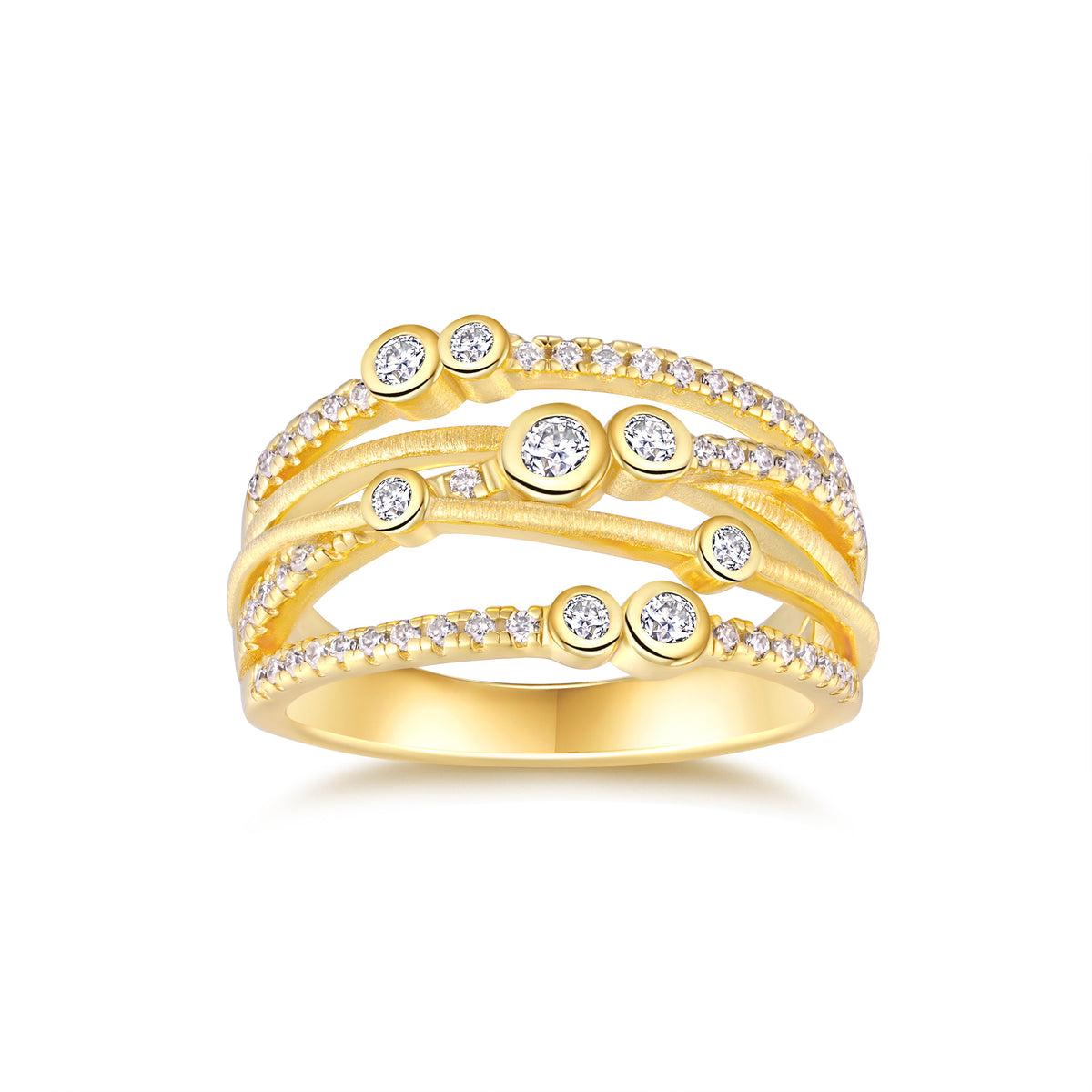 Marea Moissanite Layered Band Ring in Gold-Tone Sterling Silver, product photo on white background