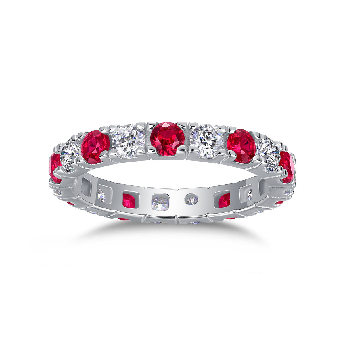 Marasca Lab-Created Ruby Eternity Band Ring in Sterling Silver, product photo on white background
