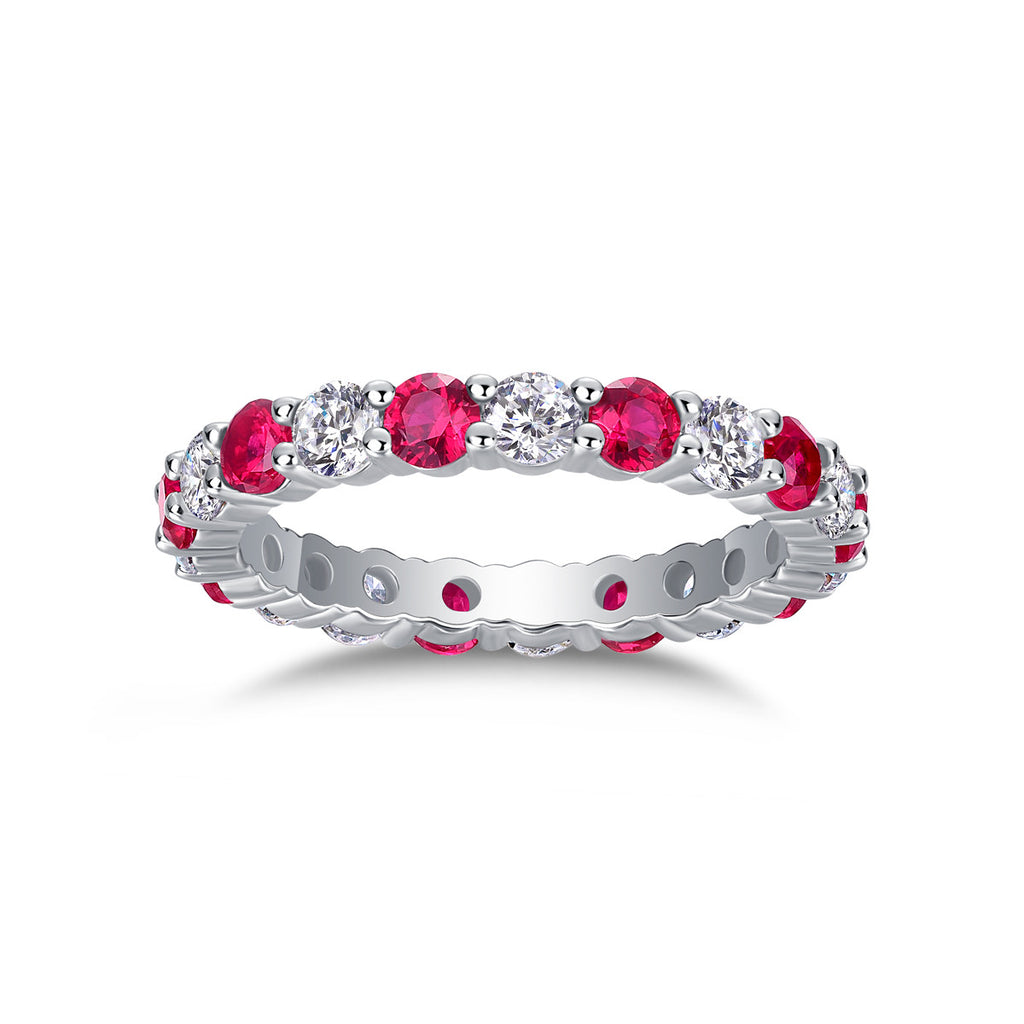 Madrigale Lab-Created Ruby Eternity Band Ring in Sterling Silver, product photo on white background