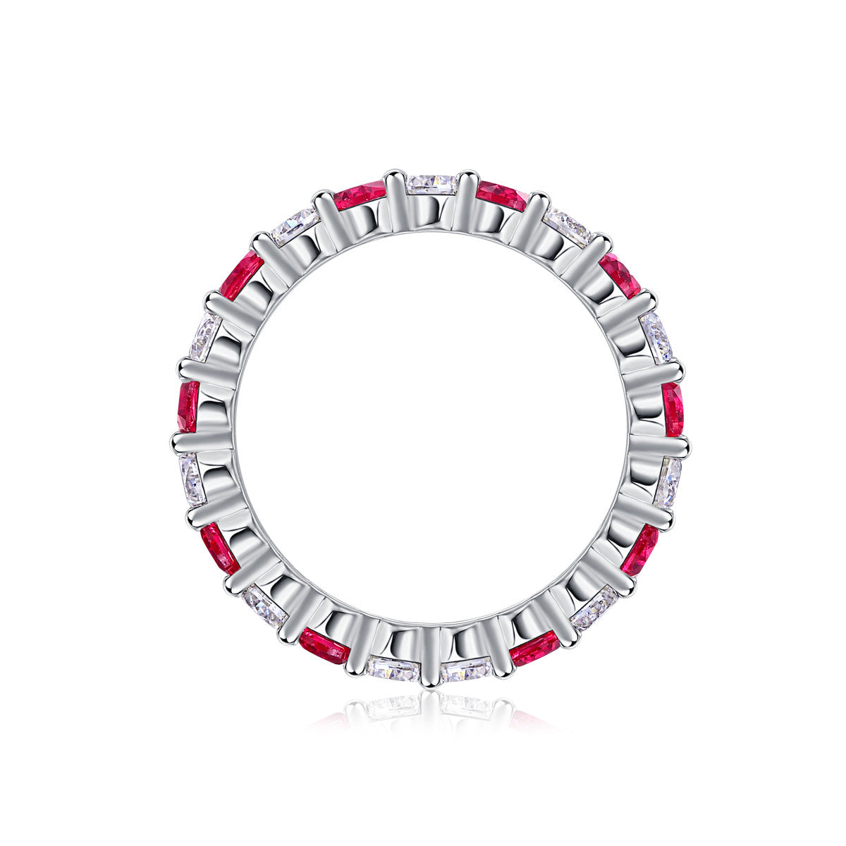 Madrigale Lab-Created Ruby Eternity Band Ring in Sterling Silver, product photo on white background