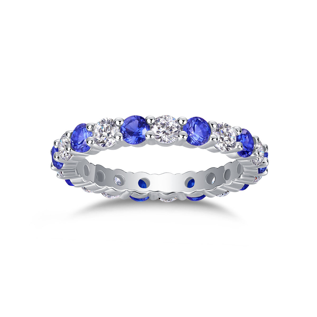 Mezzanotte Lab-Created Sapphire Eternity Band Ring in Sterling Silver, product photo on white background