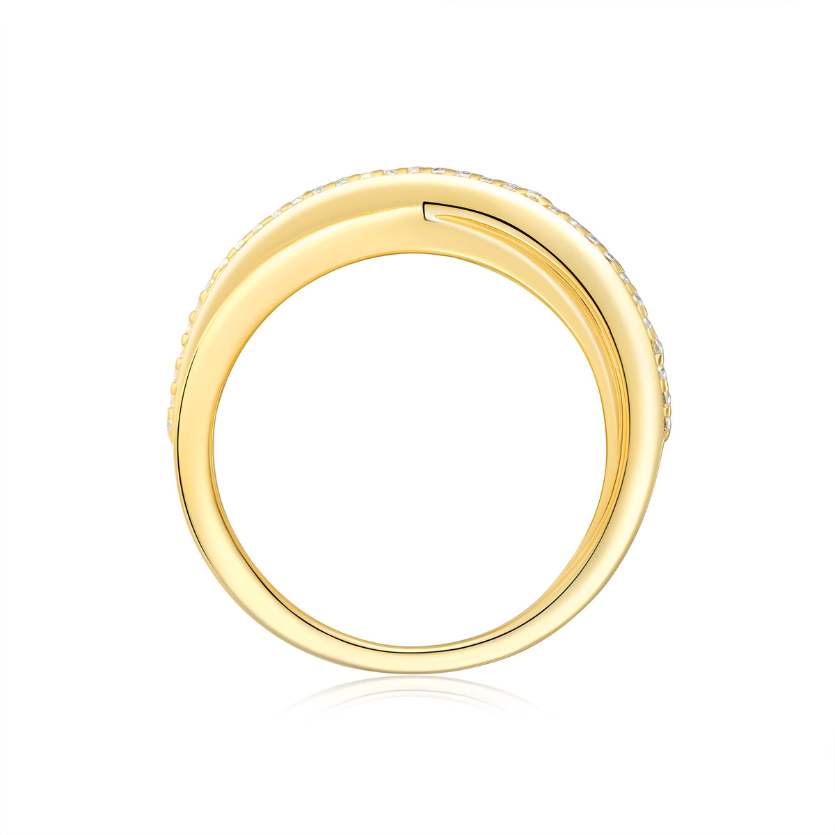 Matassa Moissanite Crisscross Band Ring in Gold-Tone Sterling Silver, product photo on white background
