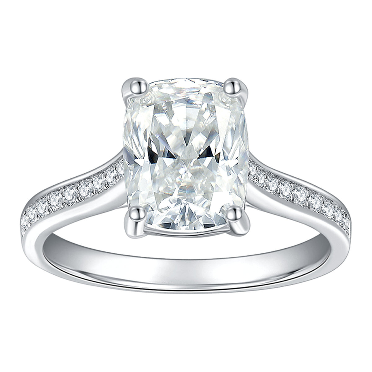 Nitida 3 Carat Rectangular Moissanite Solitaire Ring in Sterling Silver
