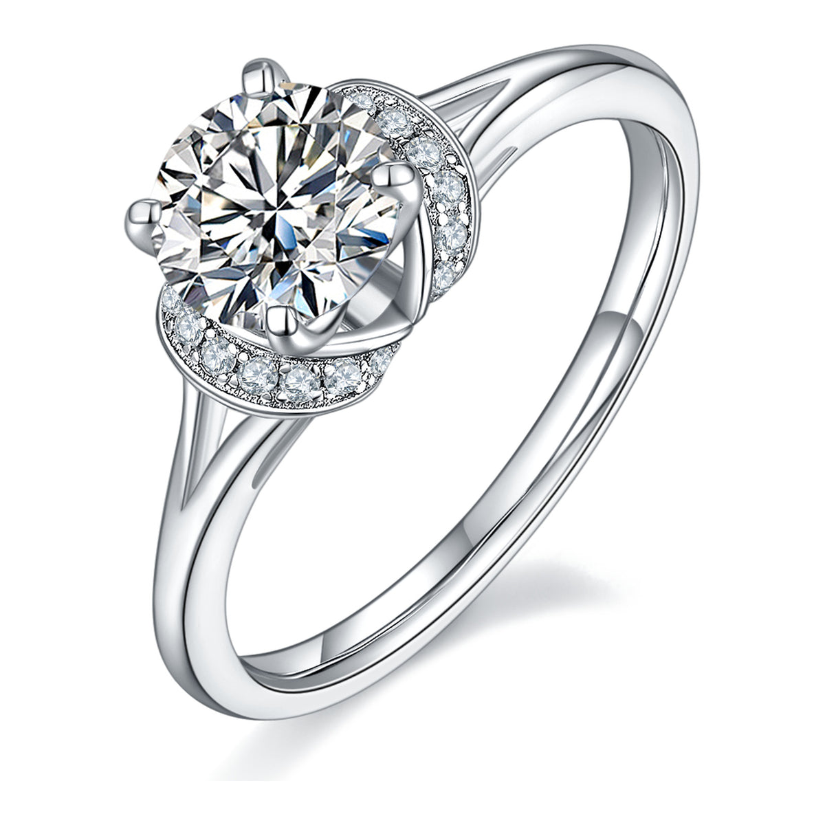 Mulinello 1 Carat Moissanite Swirl Halo Ring in Sterling Silver