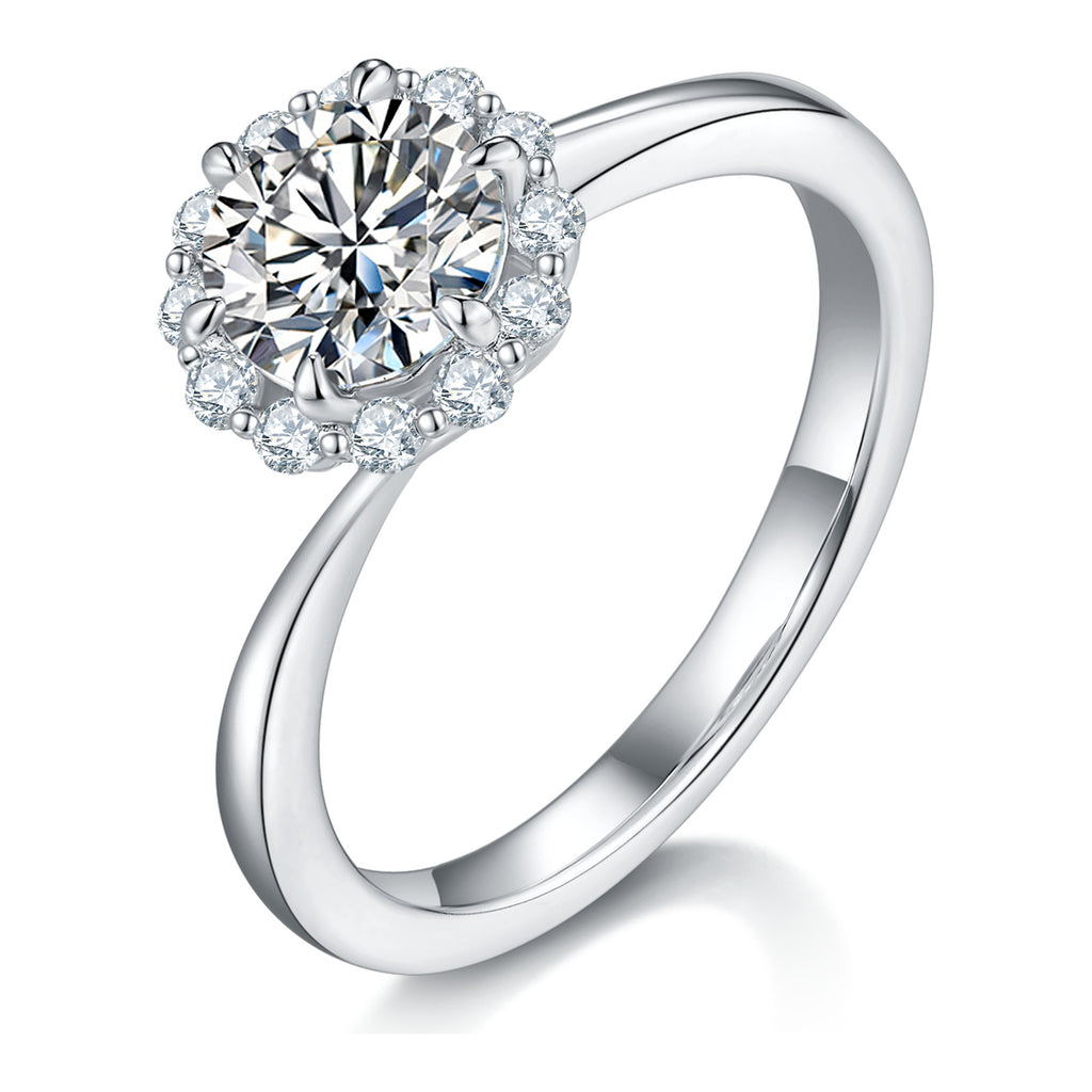 Ninfea 1 Carat Moissanite Halo Engagement Ring in Sterling Silver