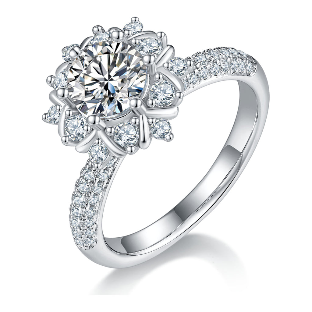 Nivale 1 Carat Moissanite Snowflake Halo Ring in Sterling Silver