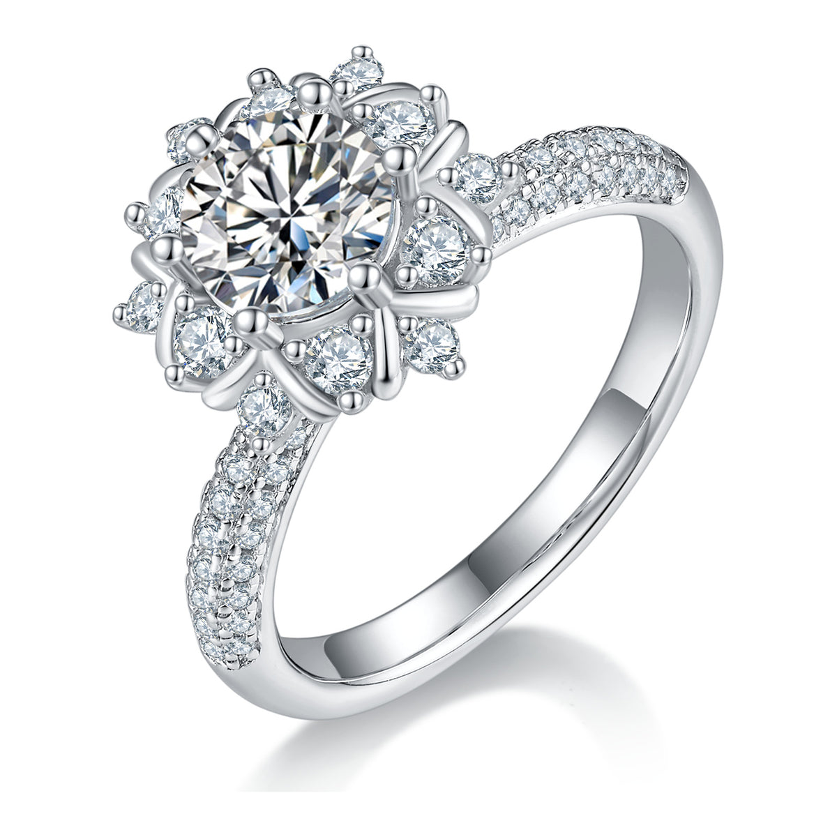 Nivale 1 Carat Moissanite Snowflake Halo Ring in Sterling Silver