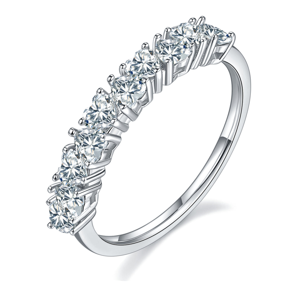 Millecuori Heart-Cut Moissanite Half Eternity Ring in Sterling Silver