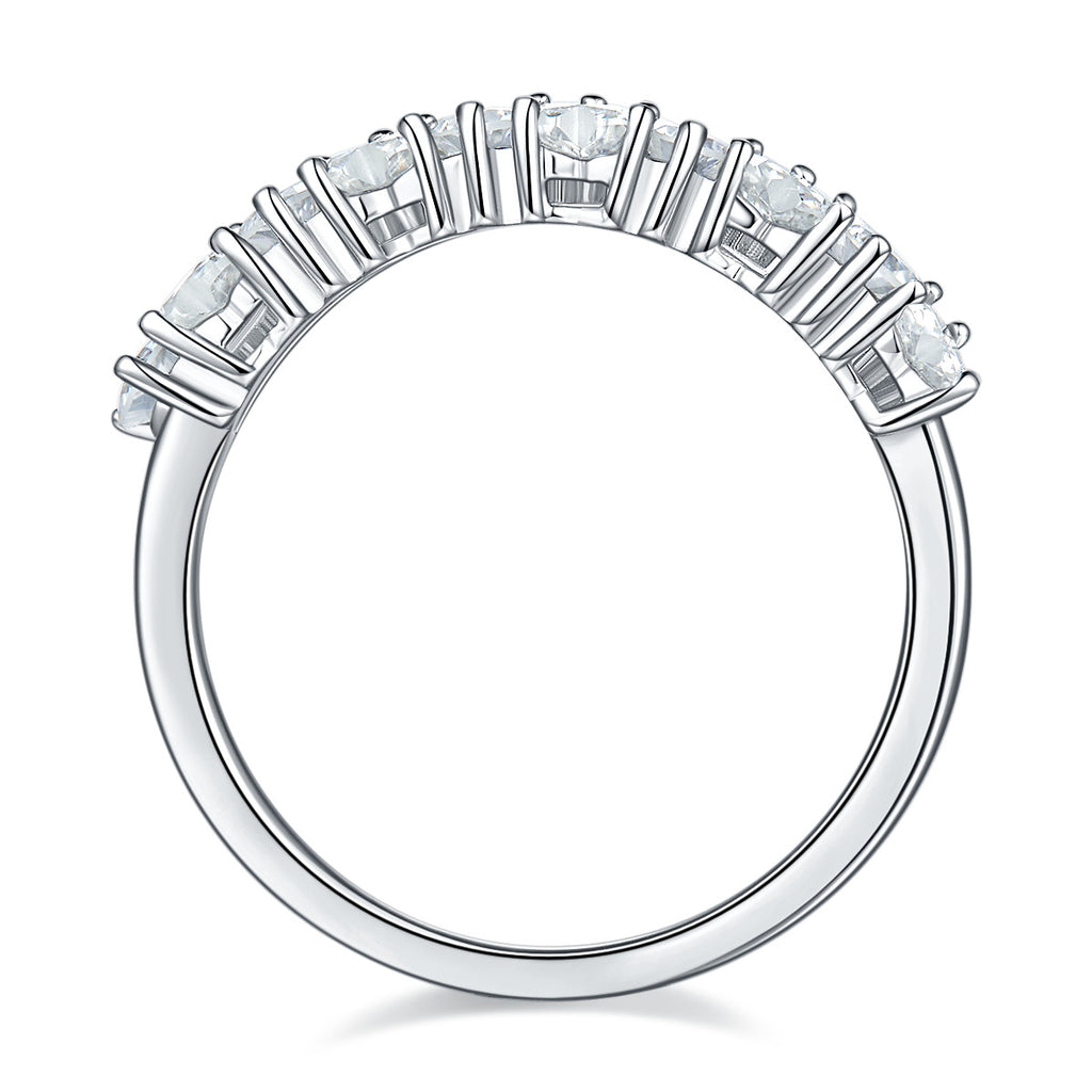 Millecuori Heart-Cut Moissanite Half Eternity Ring in Sterling Silver, product photo on white background