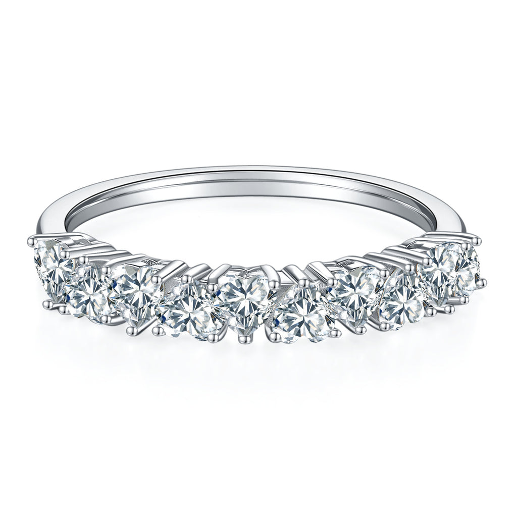 Millecuori Heart-Cut Moissanite Half Eternity Ring in Sterling Silver, product photo on white background