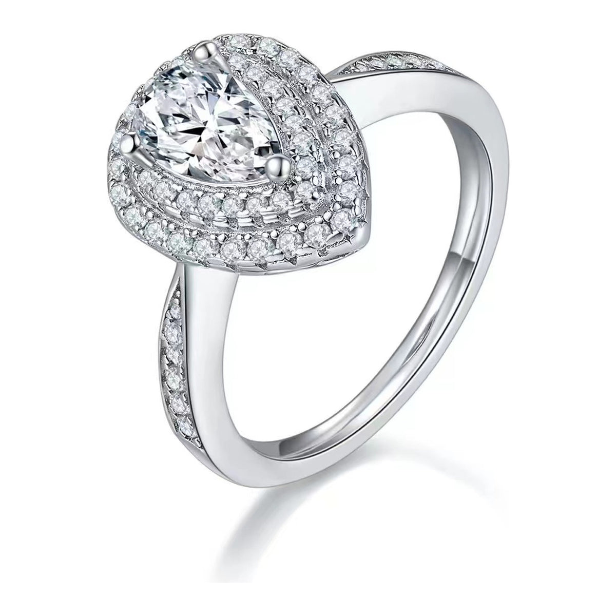 Ondina 1 Carat Pear-Cut Moissanite Double Halo Ring in Sterling Silver