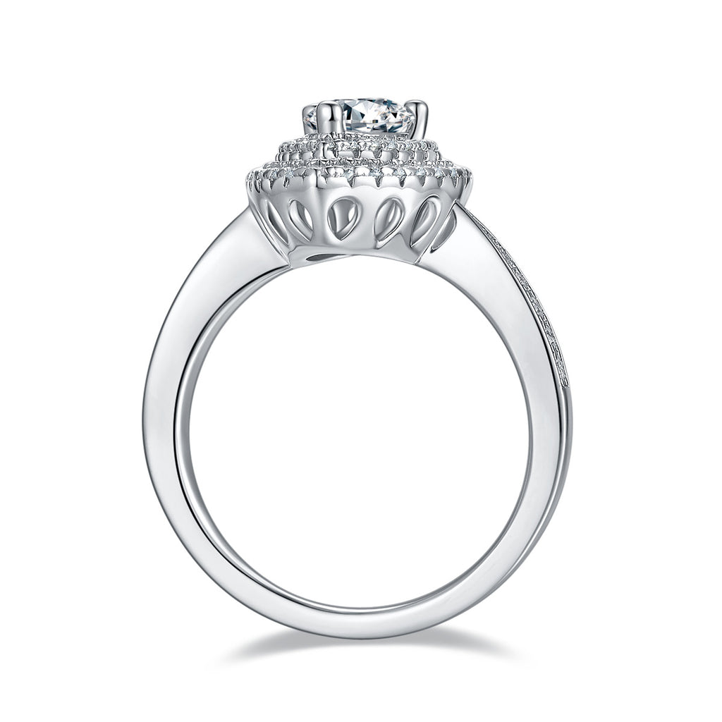 Ondina 1 Carat Pear-Cut Moissanite Double Halo Ring in Sterling Silver, product photo on white background