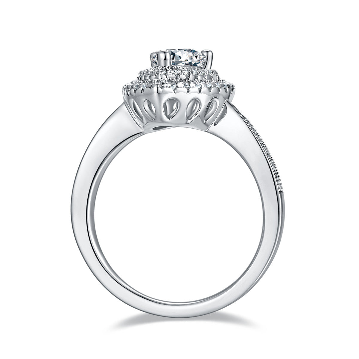 Ondina 1 Carat Pear-Cut Moissanite Double Halo Ring in Sterling Silver, product photo on white background