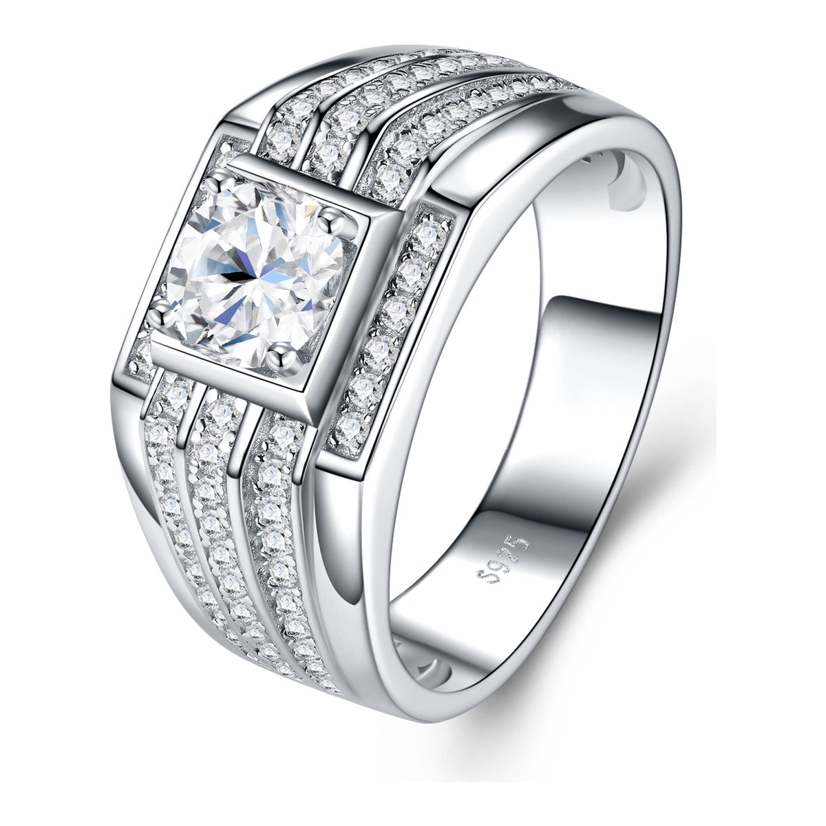 Marshal 1 Carat Moissanite Men's Ring in Sterling Silver