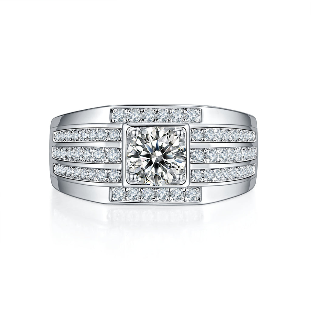 Marshal 1 Carat Moissanite Men's Ring in Sterling Silver, product photo on white background