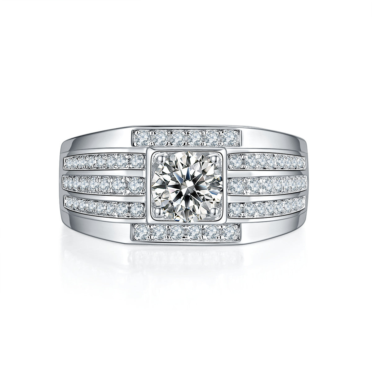 Marshal 1 Carat Moissanite Men's Ring in Sterling Silver, product photo on white background