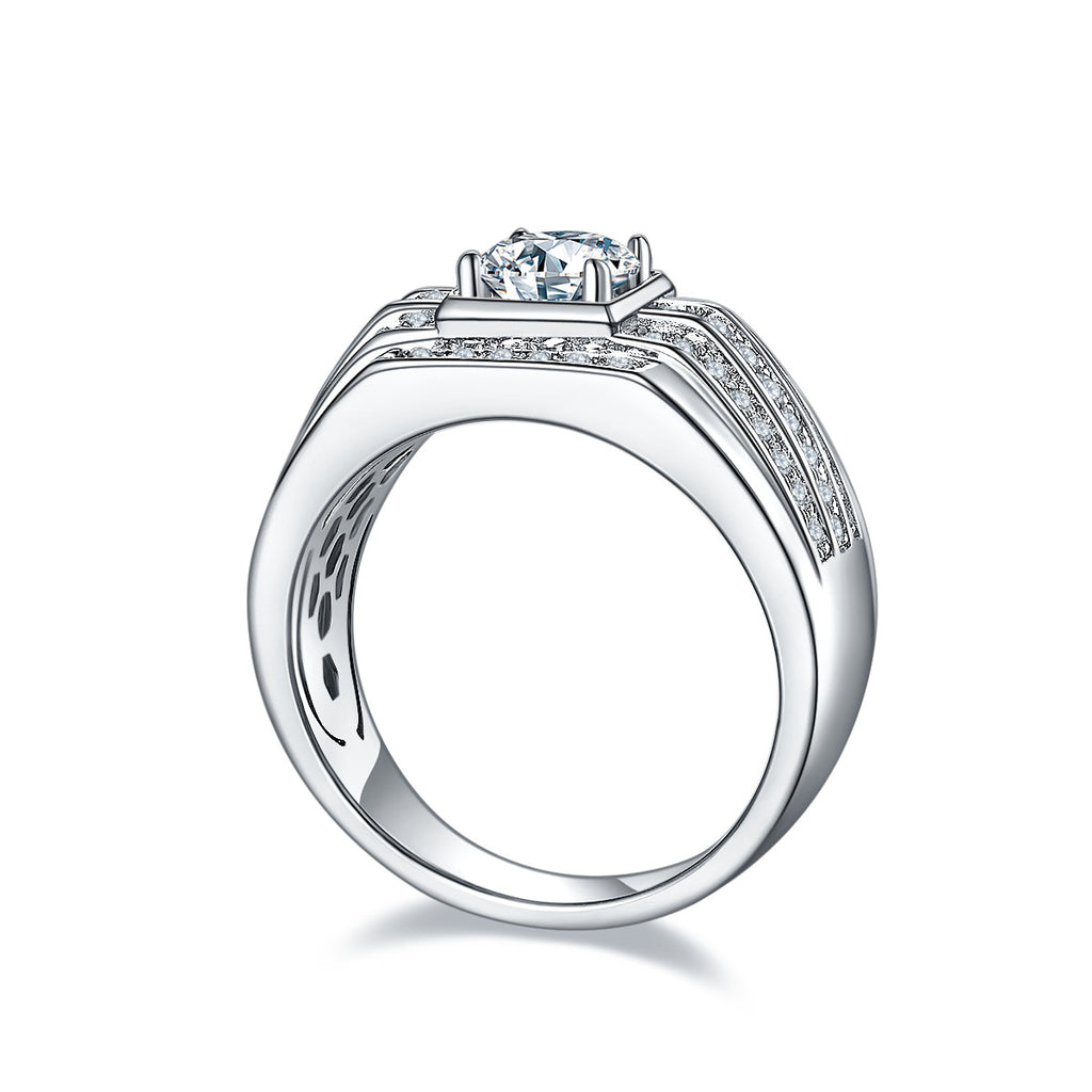Marshal 1 Carat Moissanite Men's Ring in Sterling Silver, product photo on white background