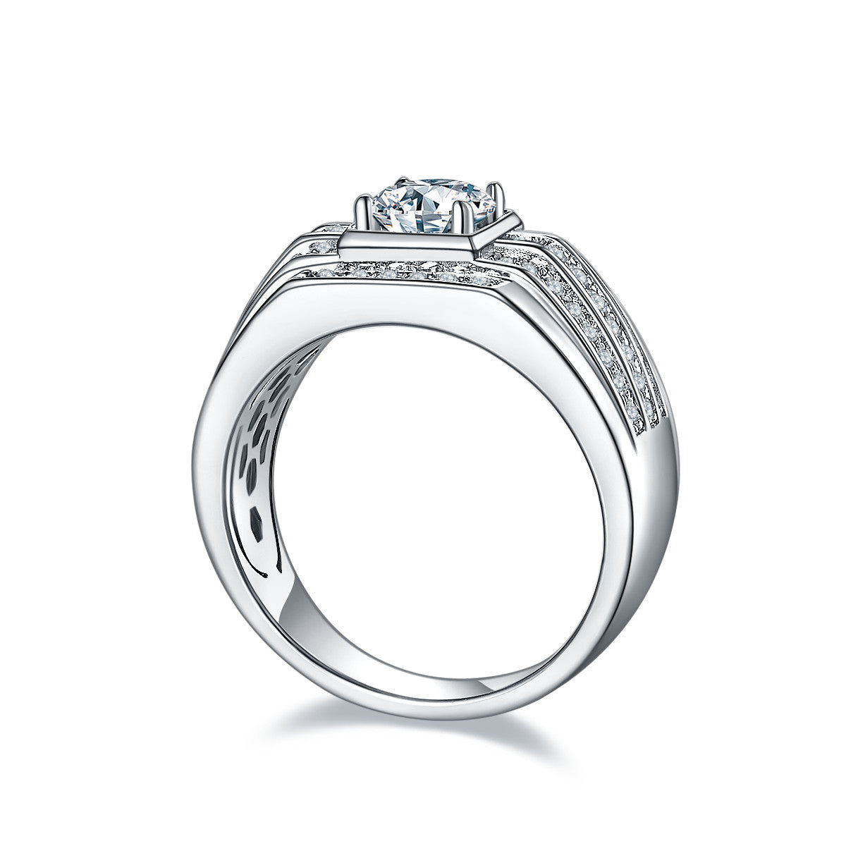Marshal 1 Carat Moissanite Men's Ring in Sterling Silver, product photo on white background