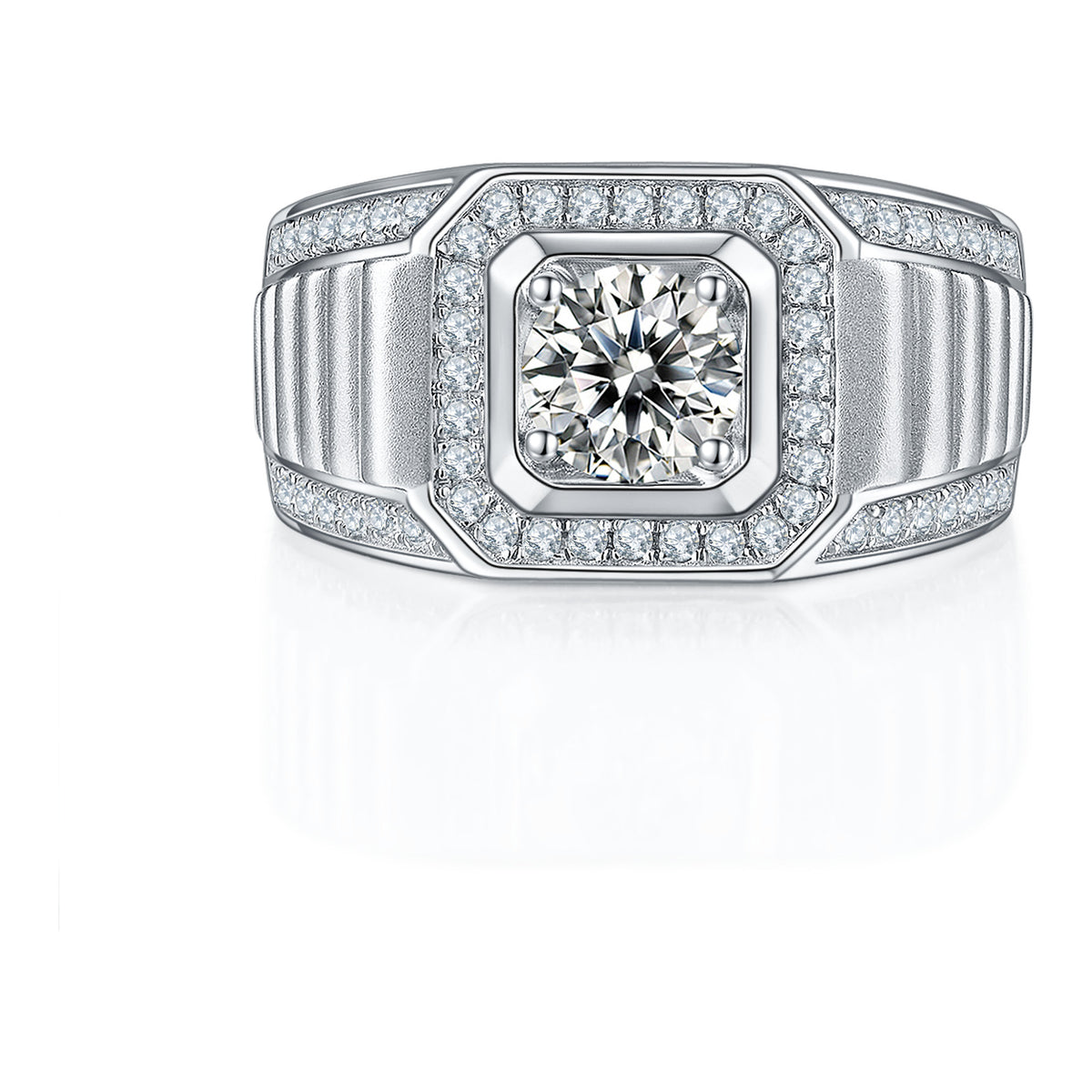 Monument 1 Carat Moissanite Men's Halo Ring in Sterling Silver