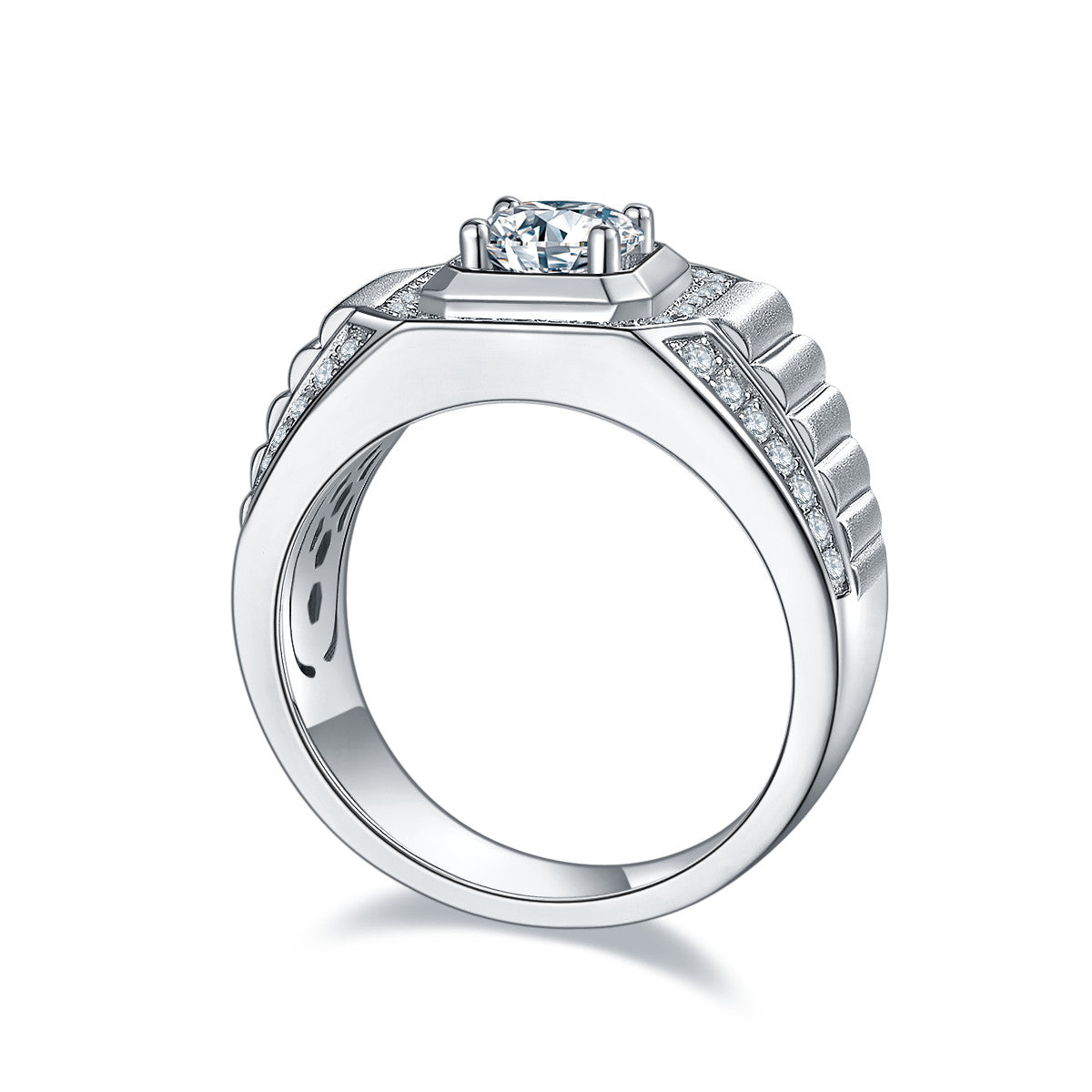 Monument 1 Carat Moissanite Men's Halo Ring in Sterling Silver, product photo on white background
